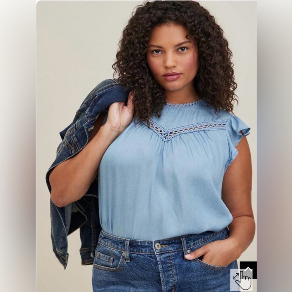 TORRID Flutter Blouse - Denim Medium Wash- Size 1X-‎ New w Tags